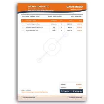 Accessories & Tools Cash Memo Editable online instant download