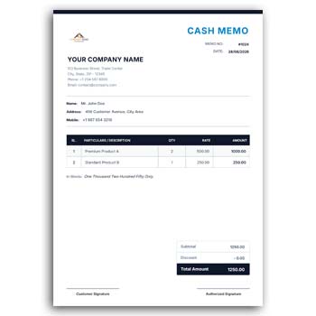 Cash Memo Format Editable Free Download