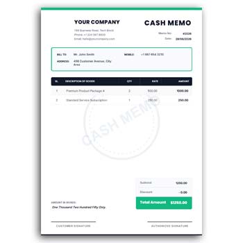Cash Memo Format Online