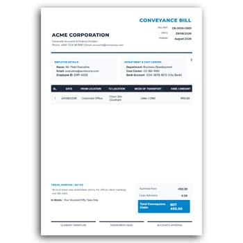 Conveyance Bill Format Editable Quick Download