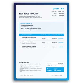 Electronics Item Quotation Format Editable Free Download PDF & JPG