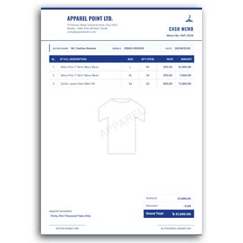 Garments Cash Memo Design Editable pdf Download