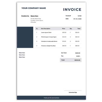 Invoice bill format template