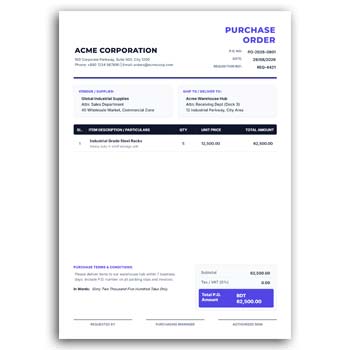 Purchase Order Format Editable & Download