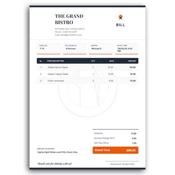 Restaurant Cash Memo Design Editable
